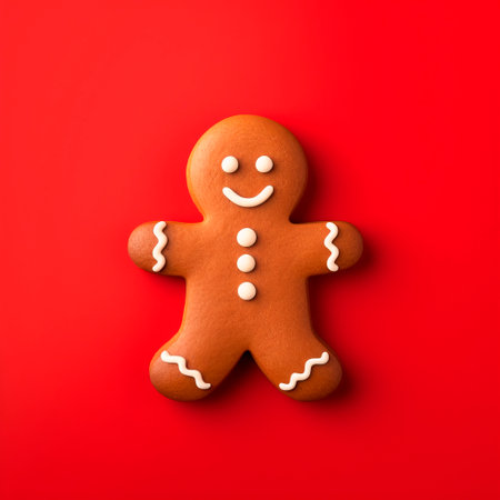 Christmas gingerbread man on a bright background.の素材