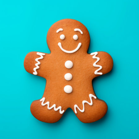 Christmas gingerbread man on a bright background.の素材