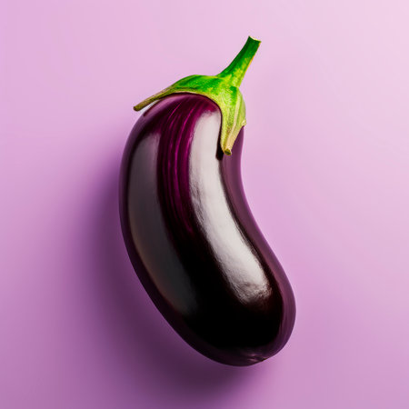 Ripe eggplant on a bright background. Minimalism.の素材