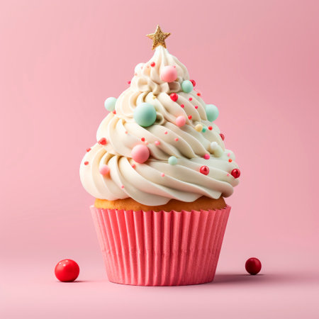 Christmas cupcake with a Christmas tree decorationの素材