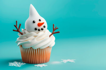 Christmas cupcake with decoration in the form of a snowmanの素材