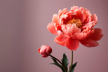 A peony flower on a background with a copyspace.の素材