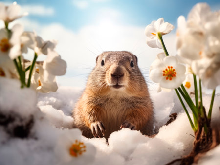 The groundhog came out of his hole.の素材