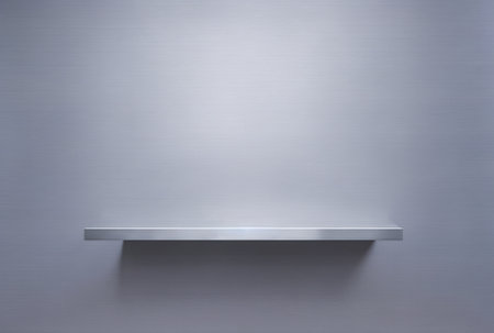 Empty metal shelf on the wall. 3d rendering. computer digital drawing.の素材