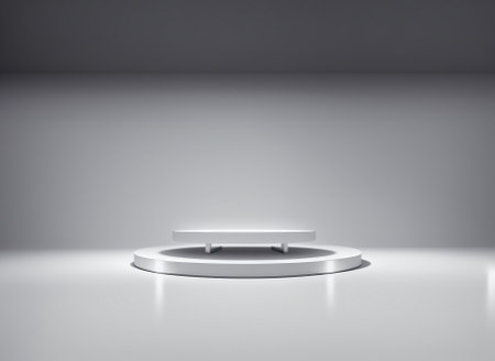 White podium on gray background. Mockup, 3D Renderingの素材