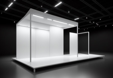 Blank exhibition stand in the exhibition hall. 3D rendering.の素材