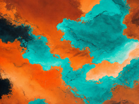 Abstract watercolor background. Orange, blue and turquoise colors.の素材