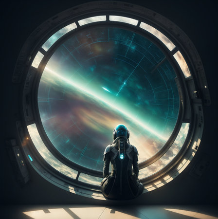 Astronaut in spacesuit and helmet on the background of the planet.の素材