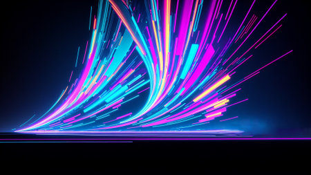 Neon abstract cyberpunk lines on a dark background. 3d rendering.の素材