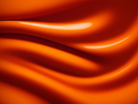 Closeup of rippled orange satin fabric as background textureの素材