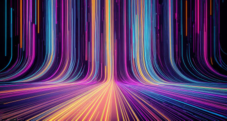 Abstract background with glowing lines and stripes. 3d rendering, 3d illustration.の素材