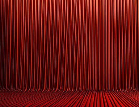 Red theater curtain with some folds in it, 3d render illustrationの素材