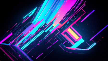 Futuristic abstract background with neon lights, 3d rendering. computer digital drawing.の素材