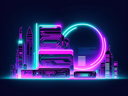 Neon futuristic city. Futuristic city in neon style. vector illustration.の素材
