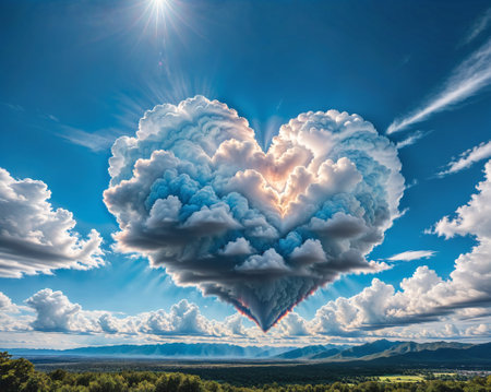 Heart shaped cloud in the blue sky. Conceptual image of loveの素材