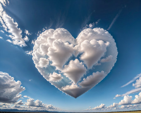 Heart shaped cloud in the blue sky. Valentine's day background.の素材