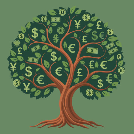 Money tree with dollar, euro and pound symbols.のイラスト素材