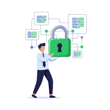 Businessman standing with padlock. Security concept.のイラスト素材
