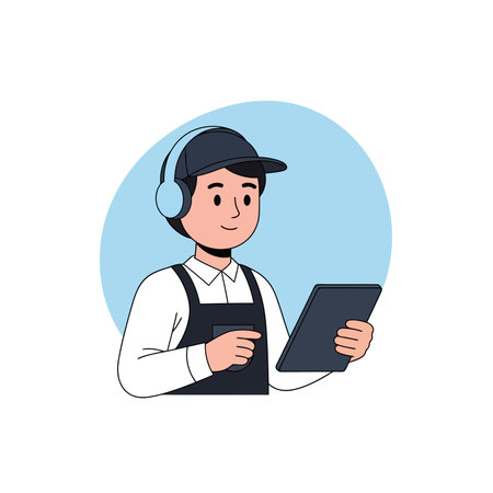Delivery man with uniform and clipboard avatar cartoon.のイラスト素材