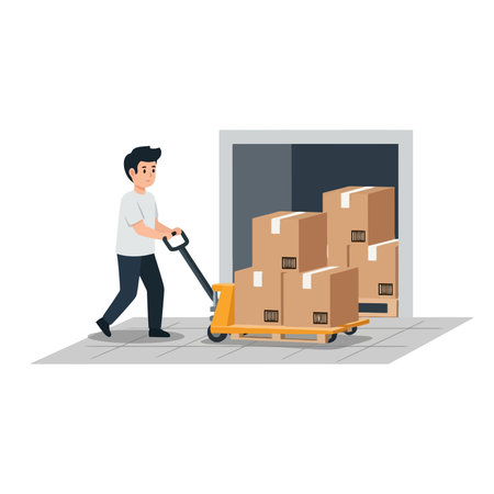 Delivery man with hand truck and boxes.のイラスト素材