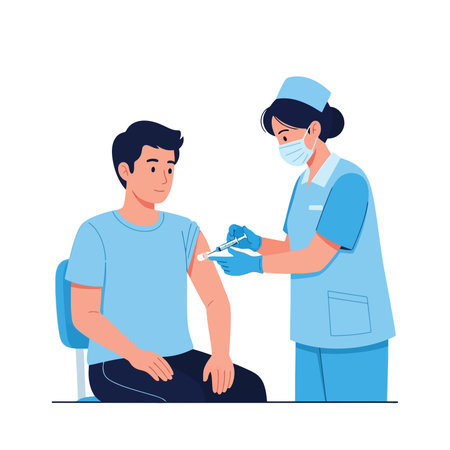 Nurse giving vaccine to a man.のイラスト素材
