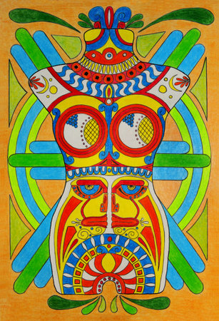 Abstract fantasy of a torso, hand-drawn artwork in stylized graphics and colorful colorsの写真素材