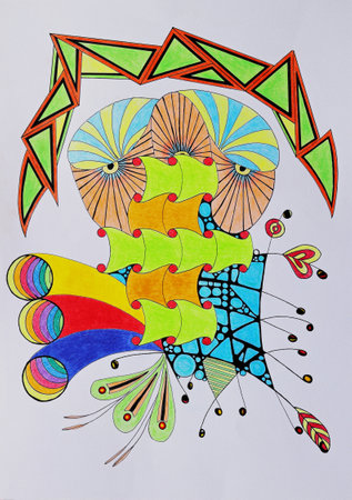 Abstract fantasy, hand-drawn artwork in stylized graphics and colorful colorsの写真素材