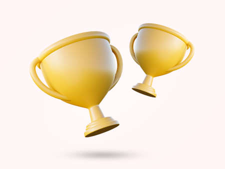 Golden winning flying trophy cartoon style 3d rendered illustration.の写真素材