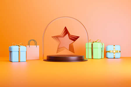 Notification bell icon. Floating on blue background. Email web symbol, mobile phone app, template, copy space. Message bell alert and alarm icon. 3d rendered illustration.の写真素材