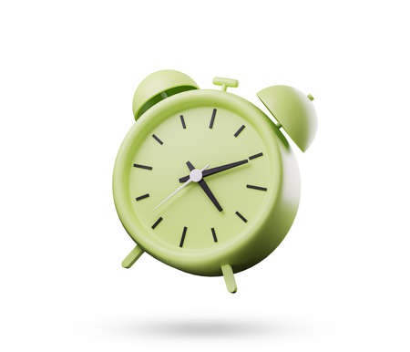 Green alarm clock isolated on white background. 3d render illustration.