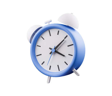 Blue alarm clock isolated on white background. 3d render illustration.の写真素材