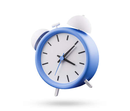 blue alarm clock isolated on white background. 3d render illustration.