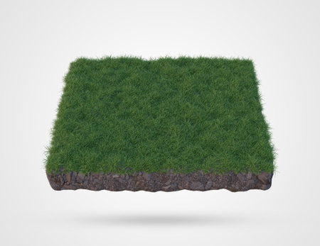 3d render of a grassy piece of land isolated on white backgroundの写真素材
