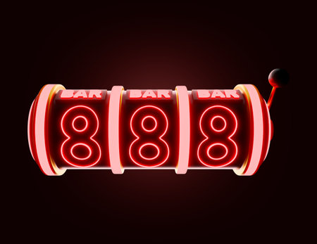 Casino slot machine number 8 8 on red background. 3D illustrationの写真素材