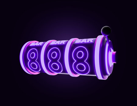 Casino slot machine number 80s style. 3d render illustrationの写真素材