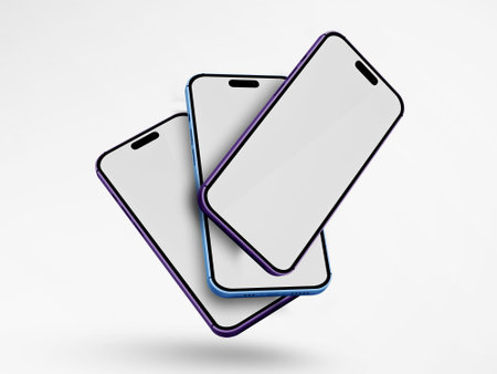 3d rendering of smartphones with blank screen isolated on white backgroundの写真素材