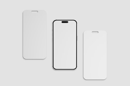 Smartphone mockup with blank screen isolated on gray background. Vector illustration.の写真素材