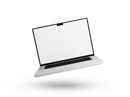 Laptop with blank screen isolated on white background. 3d renderの写真素材