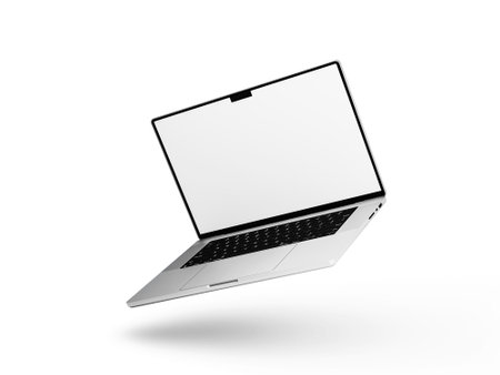 Laptop isolated on white background. 3d render. Computer generated image.の写真素材