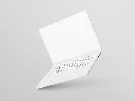 Laptop with blank screen isolated on gray background. 3d renderingの写真素材
