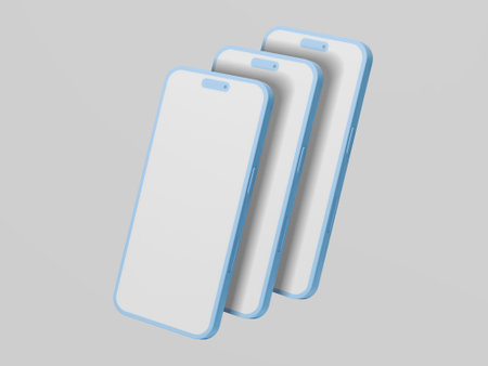 Two smartphone mockup isolated on gray background. 3D rendering.の写真素材
