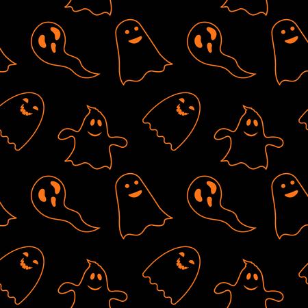 Seamless pattern black background with orange endless ghost on halloween festive, Vector illustrationのイラスト素材