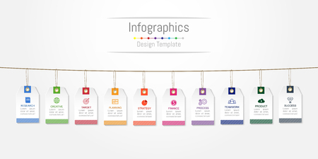 Infographic design elements for your business data with 10 options, parts, steps, timelines or processes, Label tag concept. Vector Illustration.のイラスト素材