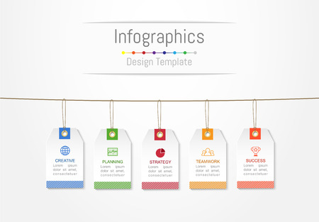 Infographic design elements for your business data with 5 options, parts, steps, timelines or processes, Label tag concept.のイラスト素材