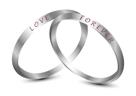 Silver wedding rings engraved with the text LOVE FOREVERのイラスト素材