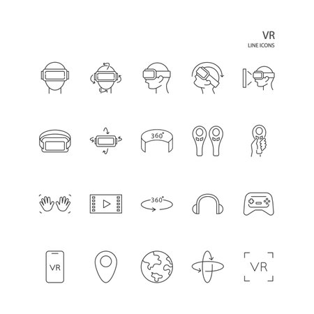 VR vector icon, Set of Virtual Reality on white background.のイラスト素材