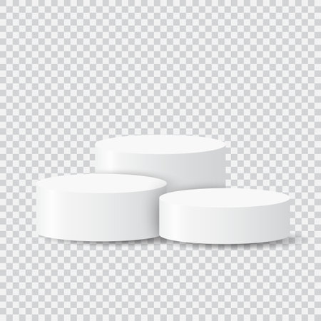 White 3 blank podiums stand to show products on transparent backgroundのイラスト素材