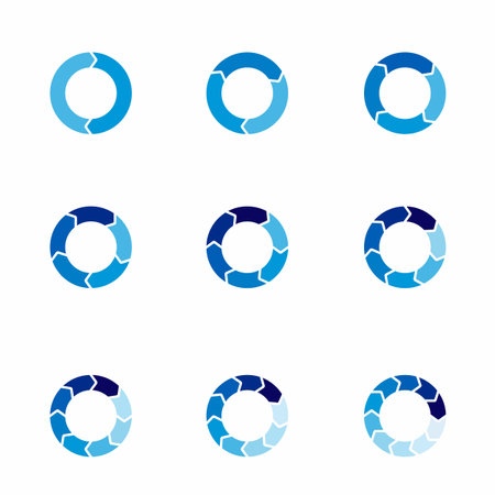 Set of arrow pie charts. Financial analysis data 2,3,4,5,6,7,8,9,10 sections elements for business presentation, Vector Illustrationのイラスト素材