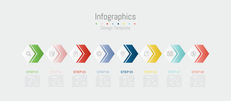 Infographic 8 options design elements for your business data. Vector Illustration.のイラスト素材
