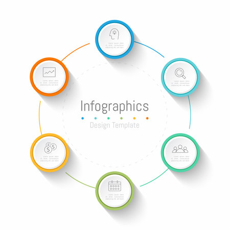 Infographic 6 options design elements for your business data. Vector Illustration.のイラスト素材